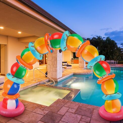 Lunmon Summer Pool Beach Party Decorations Kit Beach Ball Party Arch Kit 11 Pcs Inflatable Beach Balls Bulk Inflatable Pool Party Favors 12 Pool Floats Swimming Ring Inflatable Pool Floats Birthday in Saudi Arabia