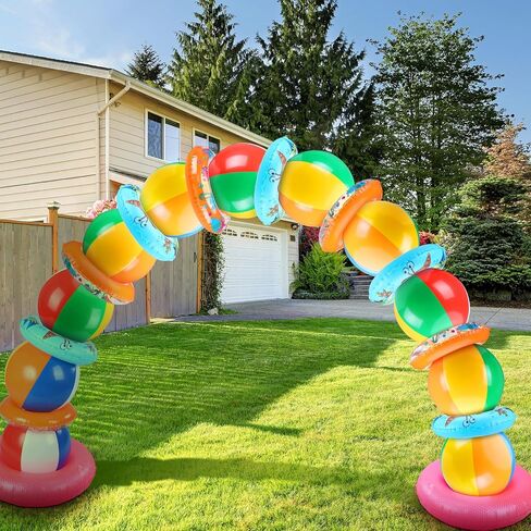 Lunmon Summer Pool Beach Party Decorations Kit Beach Ball Party Arch Kit 11 Pcs Inflatable Beach Balls Bulk Inflatable Pool Party Favors 12 Pool Floats Swimming Ring Inflatable Pool Floats Birthday in Saudi Arabia