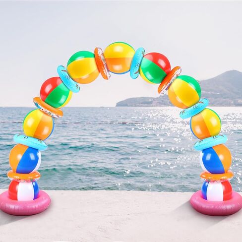 Lunmon Summer Pool Beach Party Decorations Kit Beach Ball Party Arch Kit 11 Pcs Inflatable Beach Balls Bulk Inflatable Pool Party Favors 12 Pool Floats Swimming Ring Inflatable Pool Floats Birthday in Saudi Arabia