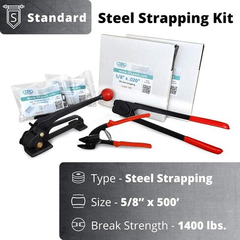 IDL Packaging Portable 5/8" x 500' Steel Strapping Kit, 1400 lbs Break Strength – Full Packaging Strapping Solution – Standard Banding Kit - Enough Strapping and Seals for 250 Uses Before Refill in Saudi Arabia