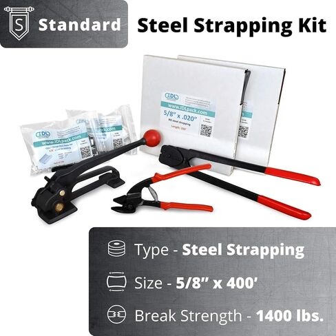 IDL Packaging Portable 5/8" x 500' Steel Strapping Kit, 1400 lbs Break Strength – Full Packaging Strapping Solution – Standard Banding Kit - Enough Strapping and Seals for 250 Uses Before Refill in Saudi Arabia