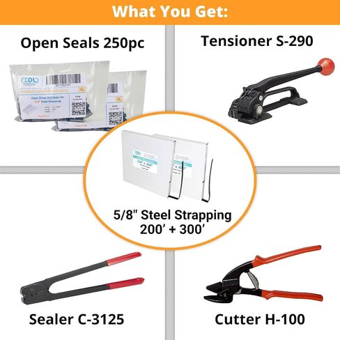 IDL Packaging Portable 5/8" x 500' Steel Strapping Kit, 1400 lbs Break Strength – Full Packaging Strapping Solution – Standard Banding Kit - Enough Strapping and Seals for 250 Uses Before Refill in Saudi Arabia