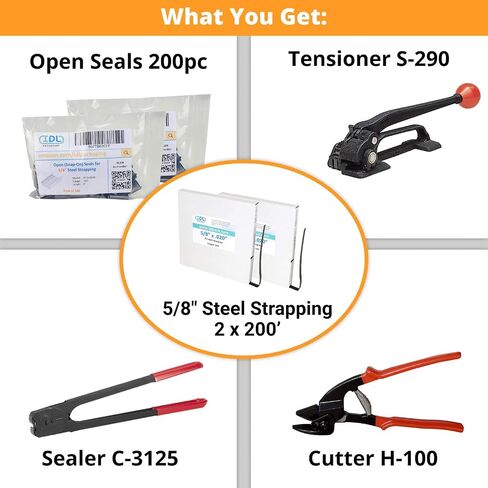 IDL Packaging Portable 5/8" x 500' Steel Strapping Kit, 1400 lbs Break Strength – Full Packaging Strapping Solution – Standard Banding Kit - Enough Strapping and Seals for 250 Uses Before Refill in Saudi Arabia