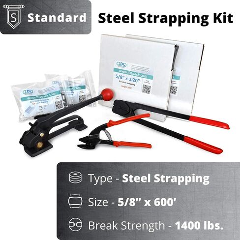 IDL Packaging Portable 5/8" x 500' Steel Strapping Kit, 1400 lbs Break Strength – Full Packaging Strapping Solution – Standard Banding Kit - Enough Strapping and Seals for 250 Uses Before Refill in Saudi Arabia