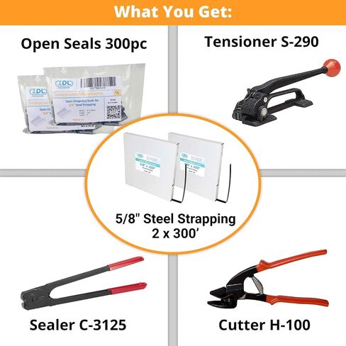 IDL Packaging Portable 5/8" x 500' Steel Strapping Kit, 1400 lbs Break Strength – Full Packaging Strapping Solution – Standard Banding Kit - Enough Strapping and Seals for 250 Uses Before Refill in Saudi Arabia