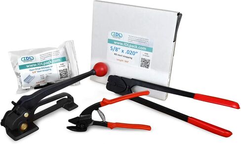 IDL Packaging Portable 5/8" x 500' Steel Strapping Kit, 1400 lbs Break Strength – Full Packaging Strapping Solution – Standard Banding Kit - Enough Strapping and Seals for 250 Uses Before Refill in Saudi Arabia