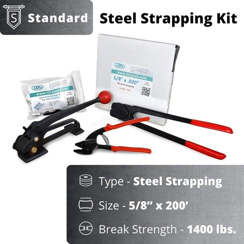 IDL Packaging Portable 5/8" x 500' Steel Strapping Kit, 1400 lbs Break Strength – Full Packaging Strapping Solution – Standard Banding Kit - Enough Strapping and Seals for 250 Uses Before Refill in Saudi Arabia