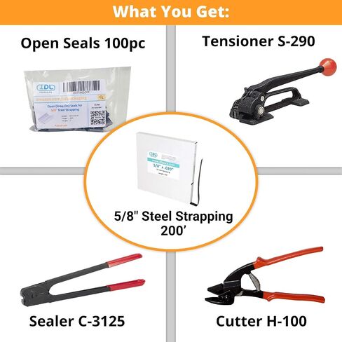 IDL Packaging Portable 5/8" x 500' Steel Strapping Kit, 1400 lbs Break Strength – Full Packaging Strapping Solution – Standard Banding Kit - Enough Strapping and Seals for 250 Uses Before Refill in Saudi Arabia