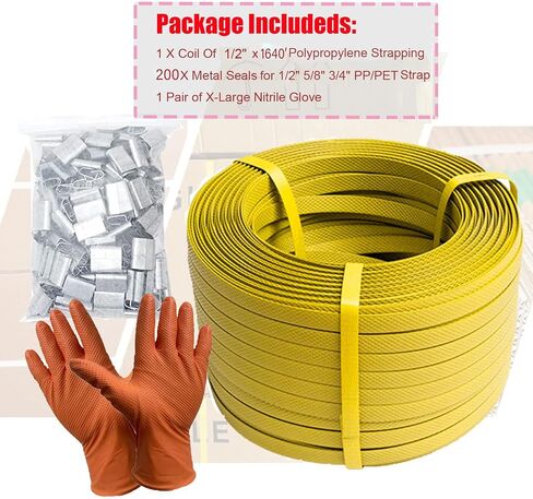 NEWANRAN Poly Strapping 1/2 Plastic Banding Strap, 1640' Length, 600lbs Break Strength,200pcs Strapping Seals(Yellow) in Saudi Arabia