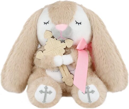 Prayer Bunny Stuffed Animal with Wooden Praying Cross Baptism Gifts for Newborn Baby, Boys and Girls Enduring Comfort 8.5 inches (Blue) in Kuwait