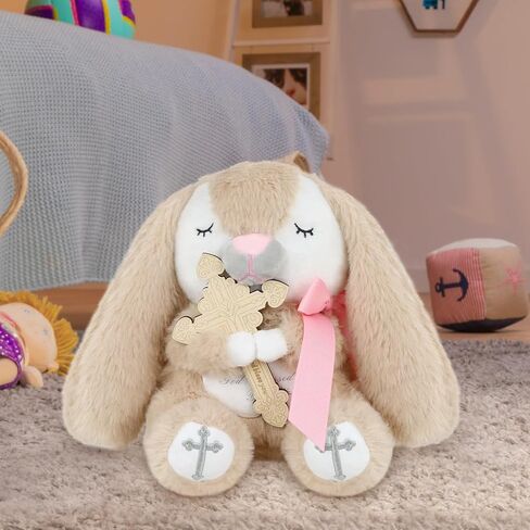Prayer Bunny Stuffed Animal with Wooden Praying Cross Baptism Gifts for Newborn Baby, Boys and Girls Enduring Comfort 8.5 inches (Blue) in Kuwait