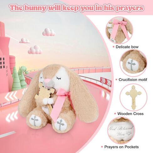 Prayer Bunny Stuffed Animal with Wooden Praying Cross Baptism Gifts for Newborn Baby, Boys and Girls Enduring Comfort 8.5 inches (Blue) in Kuwait