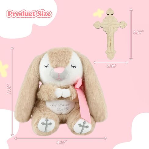Prayer Bunny Stuffed Animal with Wooden Praying Cross Baptism Gifts for Newborn Baby, Boys and Girls Enduring Comfort 8.5 inches (Blue) in Kuwait