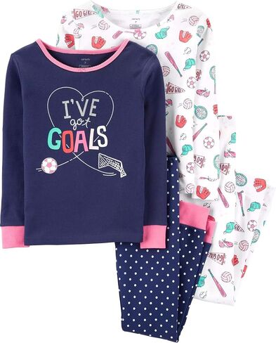 Carter's Girls' 4-Piece Snug Fit Cotton Pajamas PJs (Navy/White Sports, 5) in Saudi Arabia