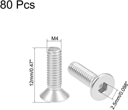 Uxcell M3x6mm مسامير آلة ذات رأس مسطح برغي سداسي داخلي 304 مسامير تثبيت من الفولاذ المقاوم للصدأ 80 قطعة in Saudi Arabia