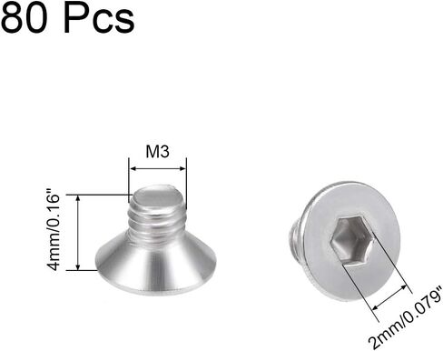 Uxcell M3x6mm مسامير آلة ذات رأس مسطح برغي سداسي داخلي 304 مسامير تثبيت من الفولاذ المقاوم للصدأ 80 قطعة in Saudi Arabia