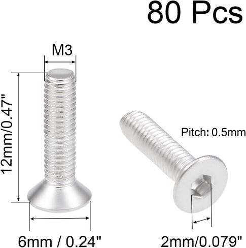 Uxcell M3x6mm مسامير آلة ذات رأس مسطح برغي سداسي داخلي 304 مسامير تثبيت من الفولاذ المقاوم للصدأ 80 قطعة in Saudi Arabia
