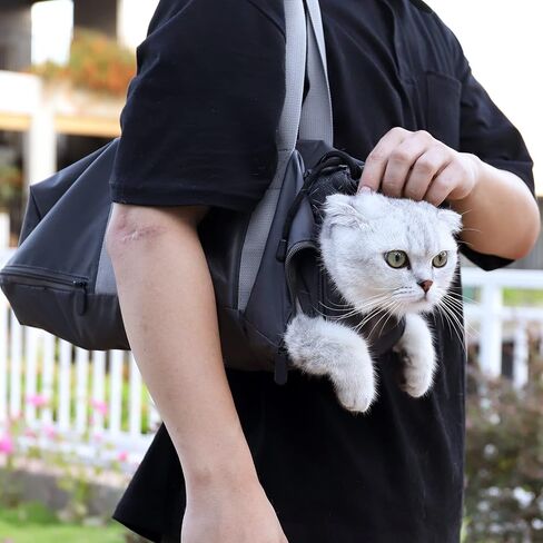 Cat Backpack Pet Out Bag Portable Cat with Puppet Cat Bag Open Zipper Bag, Let The Cat Get More Company, Oxford Cloth, with Elastic Pocket - Black in Kuwait