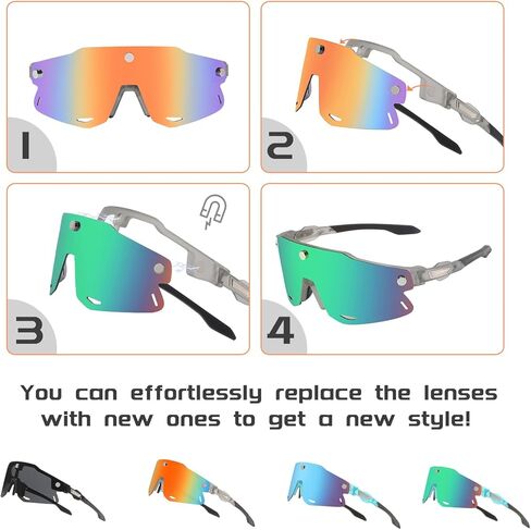 نظارات شمسية MARIDA لركوب الدراجات مع عدسات مغناطيسية، نظارات شمسية ملفوفة TR90 UV400 للرجال والنساء في الهواء الطلق in Kuwait