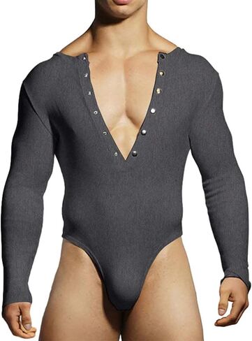 Evankin Men's Sexy Thong Jumpsuit Lingerie Long Sleeve T-Shirt Tight Fitting Shapewear Elastic Bodysuit Lounge Costume in Saudi Arabia