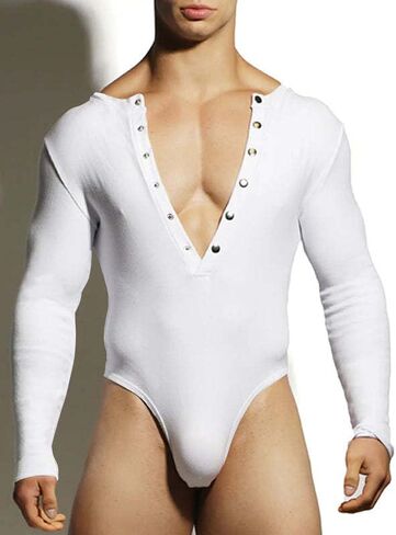 Evankin Men's Sexy Thong Jumpsuit Lingerie Long Sleeve T-Shirt Tight Fitting Shapewear Elastic Bodysuit Lounge Costume in Saudi Arabia