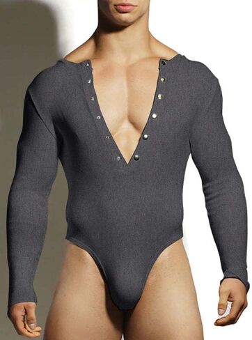 Evankin Men's Sexy Thong Jumpsuit Lingerie Long Sleeve T-Shirt Tight Fitting Shapewear Elastic Bodysuit Lounge Costume in Saudi Arabia