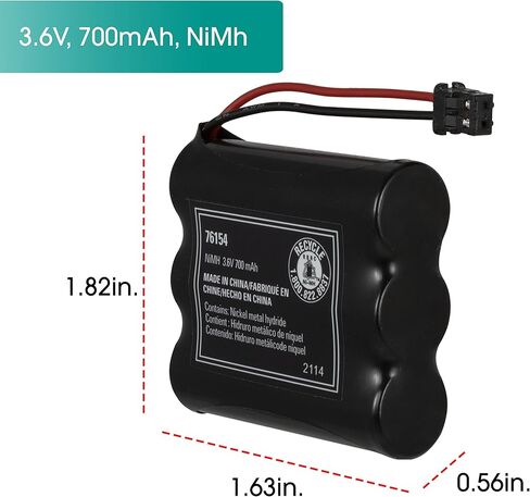 بطارية هاتف لاسلكية قابلة لإعادة الشحن من باور جير، 3.6 فولت، حزمة بطارية 700 مللي أمبير في الساعة، هيدريد معدن النيكل، متوافقة مع سماعة الهاتف اللاسلكية، 76154 in Kuwait