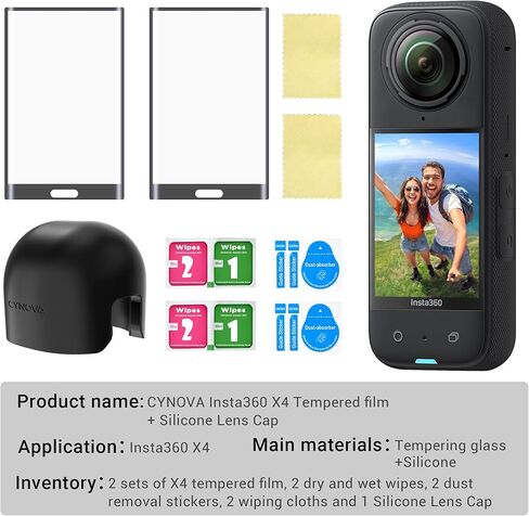 واقي عدسة CYNOVA Insta 360 X4 مع واقي شاشة Insta 360 X4 لملحقات Insta360 X4، غطاء عدسة Insta 360 X4 بتصميم سيليكون متين لملحقات Insta 360 X4 in Kuwait