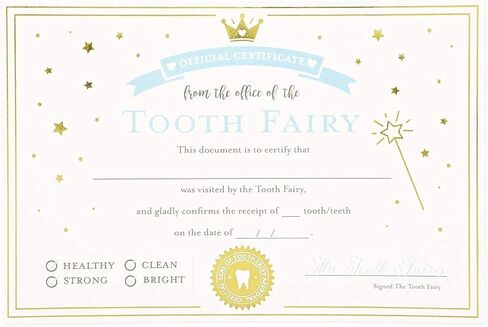Juvale Tooth Fairy Paper Certificate with Gold Foil for Kids (4 x 6 in., Ivory, 32 Pack) in Saudi Arabia