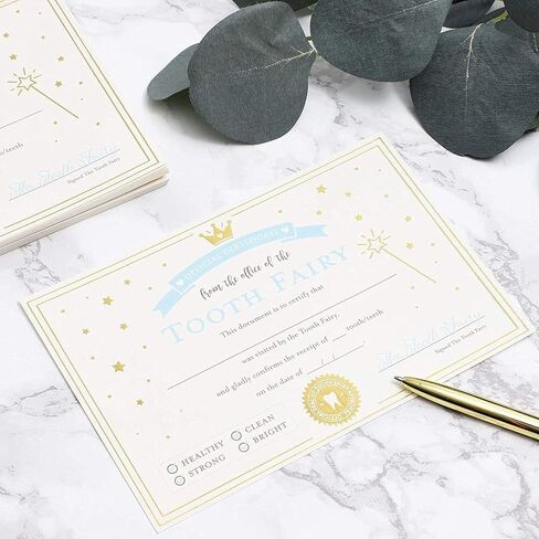 Juvale Tooth Fairy Paper Certificate with Gold Foil for Kids (4 x 6 in., Ivory, 32 Pack) in Saudi Arabia