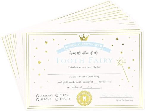 Juvale Tooth Fairy Paper Certificate with Gold Foil for Kids (4 x 6 in., Ivory, 32 Pack) in Saudi Arabia