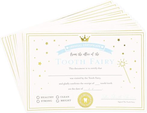 Juvale Tooth Fairy Paper Certificate with Gold Foil for Kids (4 x 6 in., Ivory, 32 Pack) in Saudi Arabia