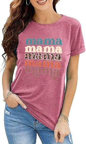 Mama Shirts for Women Cute Mama Letter Graphic Tee Shirts Summer Casual Short Sleeve Tops in Saudi Arabia