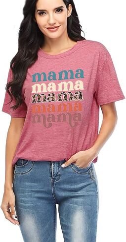 Mama Shirts for Women Cute Mama Letter Graphic Tee Shirts Summer Casual Short Sleeve Tops in Saudi Arabia