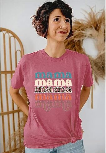 Mama Shirts for Women Cute Mama Letter Graphic Tee Shirts Summer Casual Short Sleeve Tops in Saudi Arabia