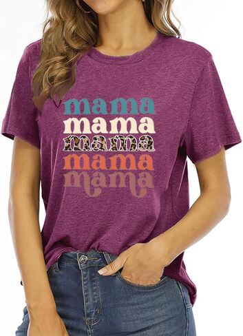 Mama Shirts for Women Cute Mama Letter Graphic Tee Shirts Summer Casual Short Sleeve Tops in Saudi Arabia