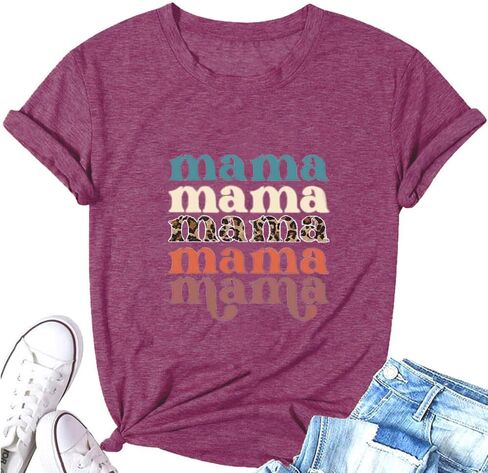 Mama Shirts for Women Cute Mama Letter Graphic Tee Shirts Summer Casual Short Sleeve Tops in Saudi Arabia