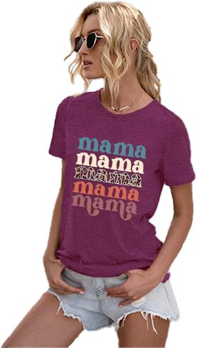 Mama Shirts for Women Cute Mama Letter Graphic Tee Shirts Summer Casual Short Sleeve Tops in Saudi Arabia