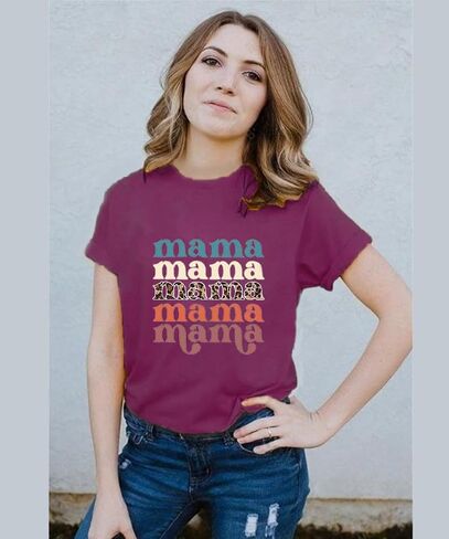 Mama Shirts for Women Cute Mama Letter Graphic Tee Shirts Summer Casual Short Sleeve Tops in Saudi Arabia