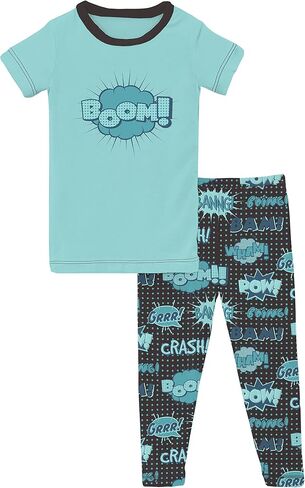 KicKee Pants Short Sleeve Pajama Set (Toddler/Little Kids) Midnight Comic Onomatopoeia 3 (Toddler) in Saudi Arabia