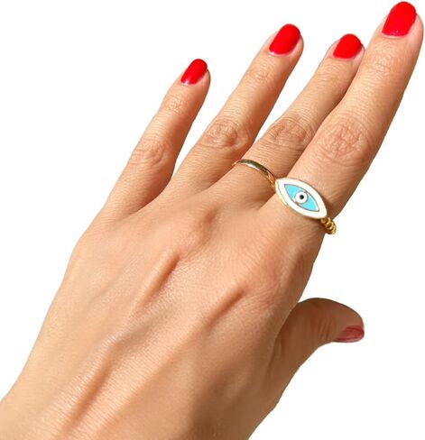 Live Gems | 14K Gold Filled Evil Eye Blue Cz Stone Ring, Gold Evil Eye Ring, Third Eye Ring, Protection Rings, Greek Evil Eye, Handmade Jewelry Gift for Her, Christmas Gifts in Saudi Arabia