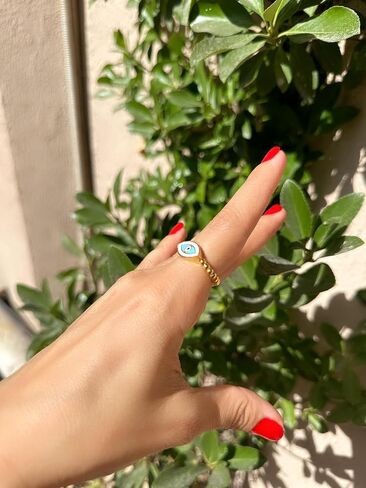 Live Gems | 14K Gold Filled Evil Eye Blue Cz Stone Ring, Gold Evil Eye Ring, Third Eye Ring, Protection Rings, Greek Evil Eye, Handmade Jewelry Gift for Her, Christmas Gifts in Saudi Arabia