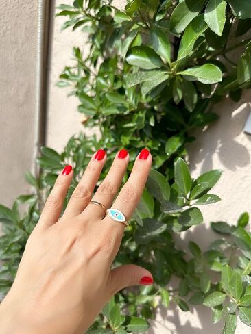 Live Gems | 14K Gold Filled Evil Eye Blue Cz Stone Ring, Gold Evil Eye Ring, Third Eye Ring, Protection Rings, Greek Evil Eye, Handmade Jewelry Gift for Her, Christmas Gifts in Saudi Arabia