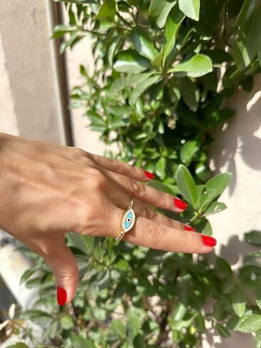 Live Gems | 14K Gold Filled Evil Eye Blue Cz Stone Ring, Gold Evil Eye Ring, Third Eye Ring, Protection Rings, Greek Evil Eye, Handmade Jewelry Gift for Her, Christmas Gifts in Saudi Arabia