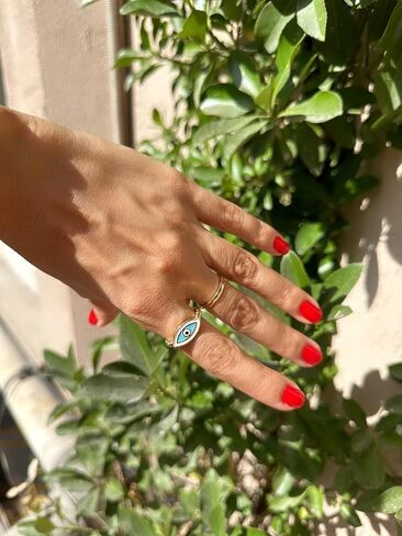 Live Gems | 14K Gold Filled Evil Eye Blue Cz Stone Ring, Gold Evil Eye Ring, Third Eye Ring, Protection Rings, Greek Evil Eye, Handmade Jewelry Gift for Her, Christmas Gifts in Saudi Arabia