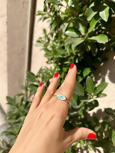 Live Gems | 14K Gold Filled Evil Eye Blue Cz Stone Ring, Gold Evil Eye Ring, Third Eye Ring, Protection Rings, Greek Evil Eye, Handmade Jewelry Gift for Her, Christmas Gifts in Saudi Arabia