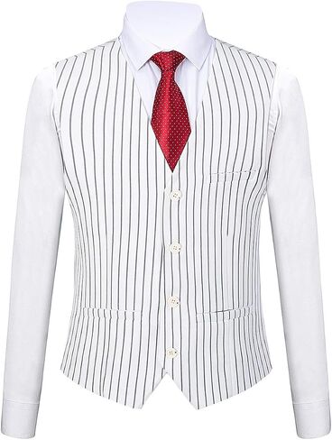 Mens Slim Fit Business Vest Dress Stiped Tux Waistcoat in Saudi Arabia