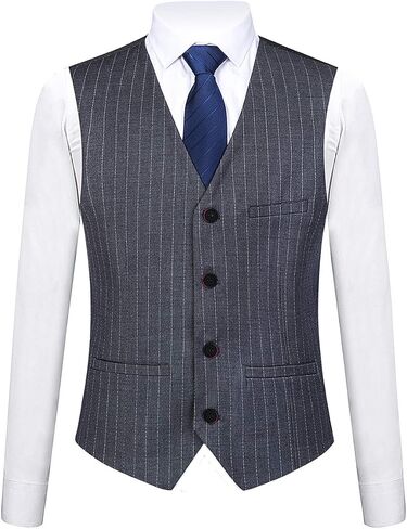 Mens Slim Fit Business Vest Dress Stiped Tux Waistcoat in Saudi Arabia