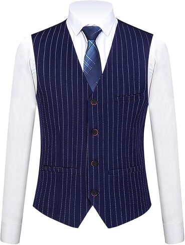 Mens Slim Fit Business Vest Dress Stiped Tux Waistcoat in Saudi Arabia