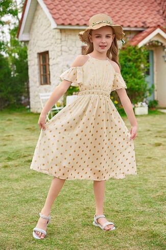 GRACE KARIN Girls Spring Summer Dress Size 10-12 Halter Neck Off Shoulder A Line Swing Twirl Ruffle Party Maxi Yellow Dress Formal Dress in Saudi Arabia
